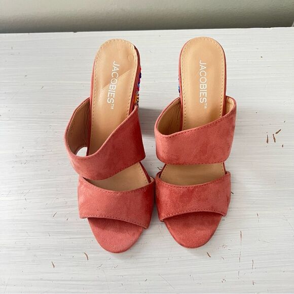 Jacobies Rose Velvet Slip On Heel Sandal Colorful Embroidered Strappy Event - 7 - Picture 2 of 9